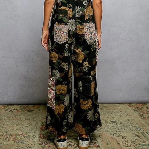 POL Wide Leg Floral Print and Patchwork Overalls - Picture 4 of 16